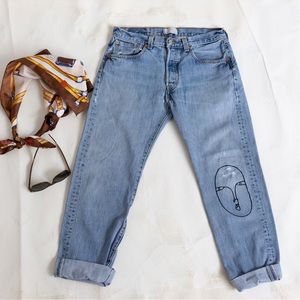 Hand embroidered Levi’s Red Tab 501’s W 31” L 30” 100% cotton bespoke denim.